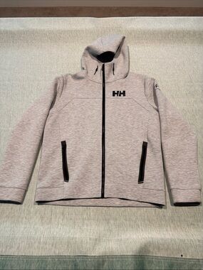 Helly Hansen Light Gray Hooded Zip-Up Sweater with Black Accents